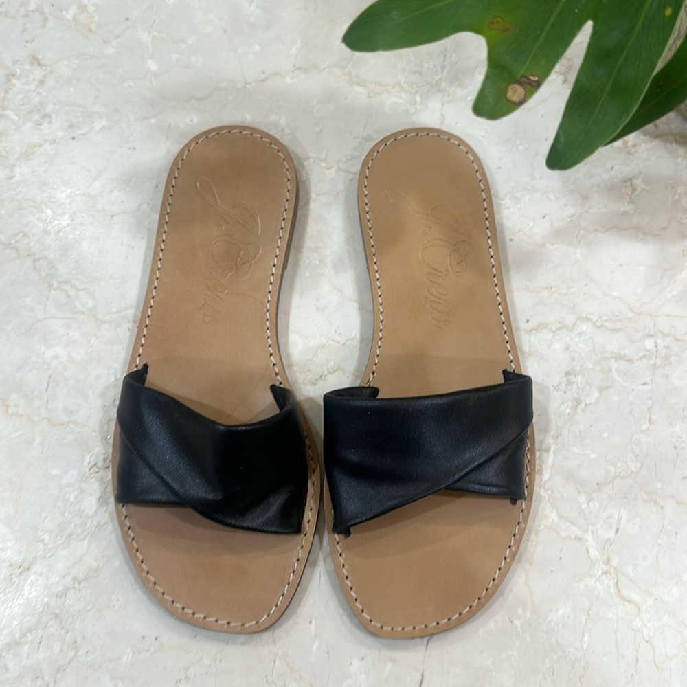 JCrew Black Leather Slides size 6